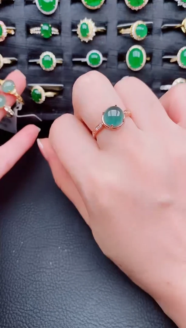 翡翠戒指银S925镶嵌天然a货翡翠348