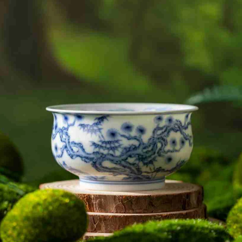 〖瑶瑶甄选〗望月怀古松竹梅麒麟望月炉式杯手工手绘景德镇家用茶器