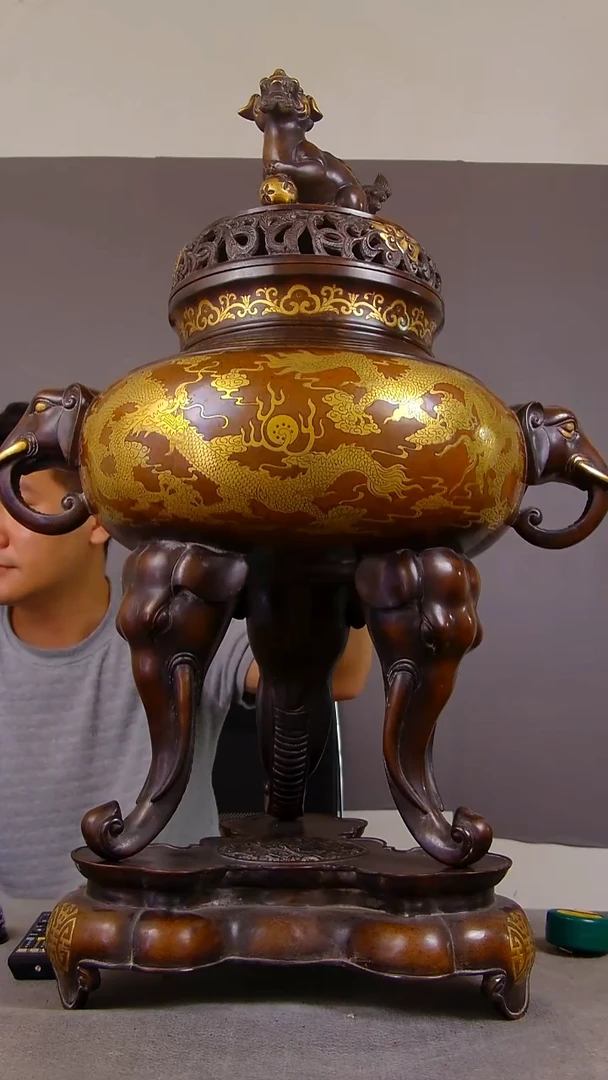 瓷片用****9山水紫铜鎏金造像香炉结缘1111