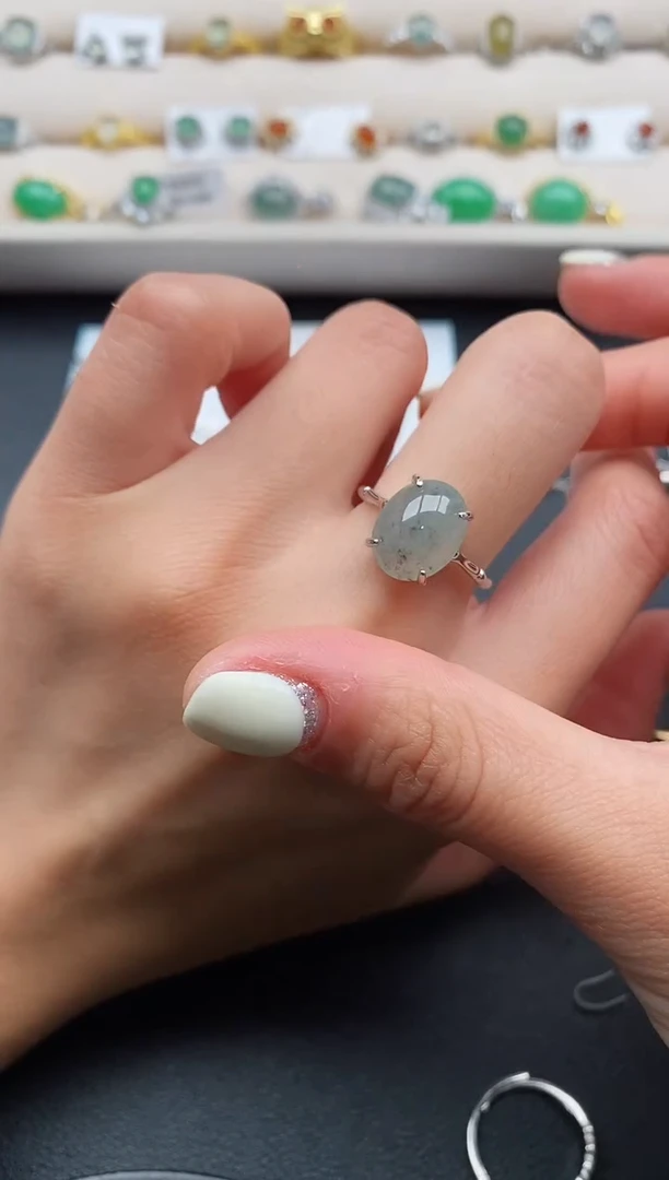 银S925镶嵌戒指翡翠55555555+7