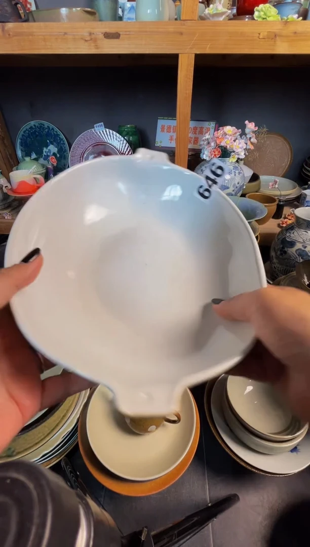 瓷片奶*派646白麻点双耳盘