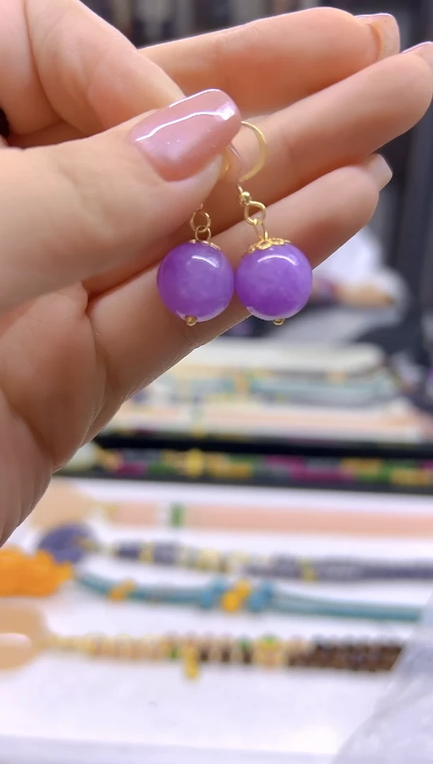 翡翠14K金镶嵌耳饰DIY款E494