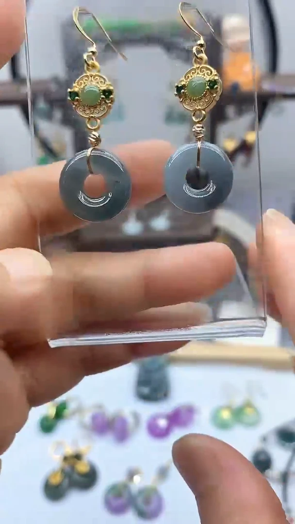 翡翠14K金镶嵌耳饰翡翠300