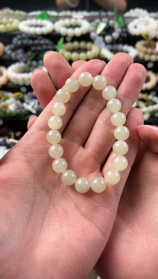 【闪购商品】和田玉手串未镶嵌且末金山暖白手串卡10微色差