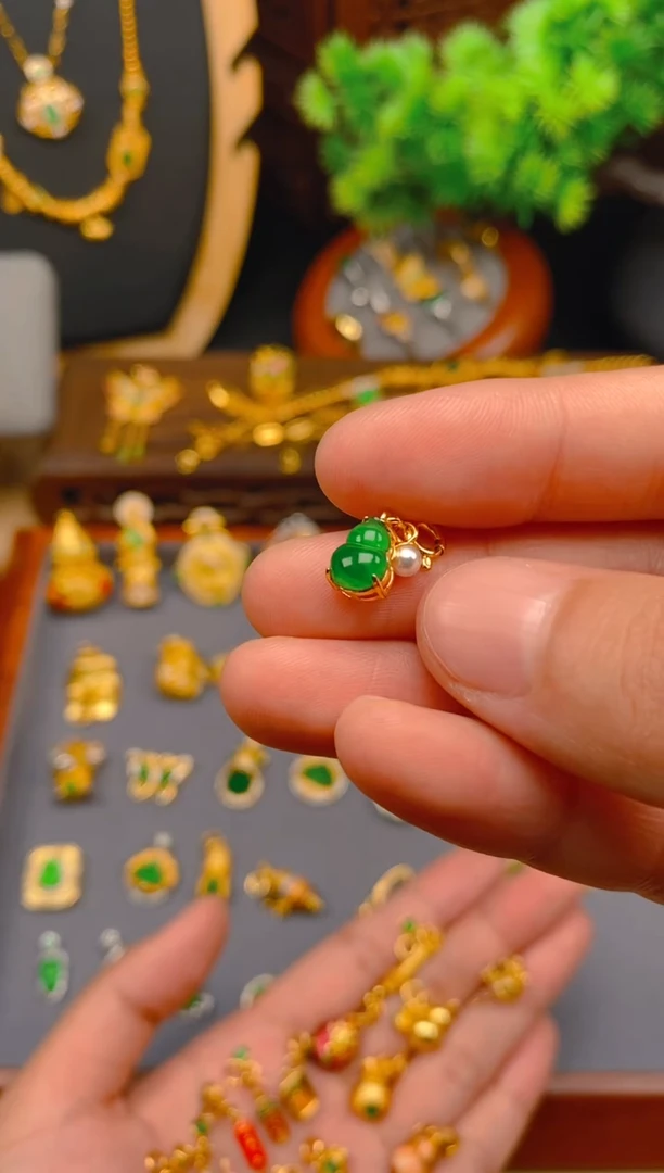 翡翠银S925镶嵌吊坠(不含链)葫芦万能扣