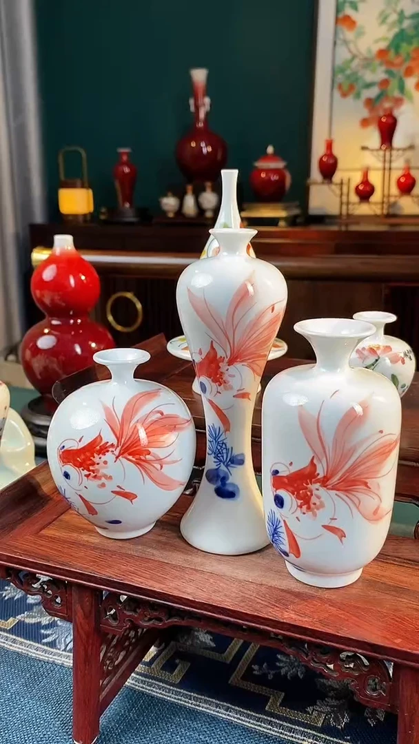 【闪购商品】摆件纯手工手绘高白泥瓷〖三件套〗