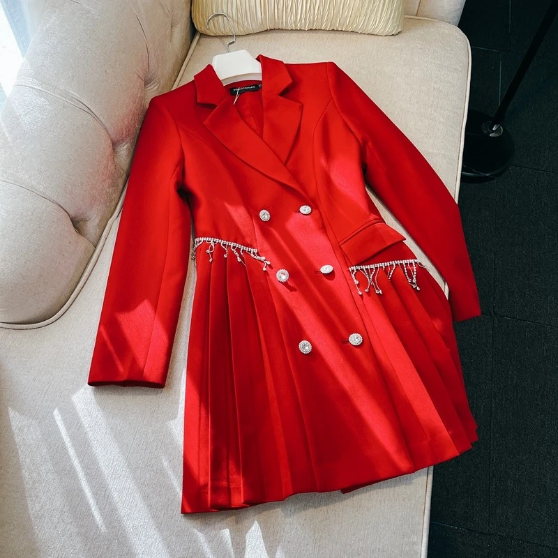 法式小众设计感钻链流苏年会主持人礼服气质高级感名媛西装连衣裙