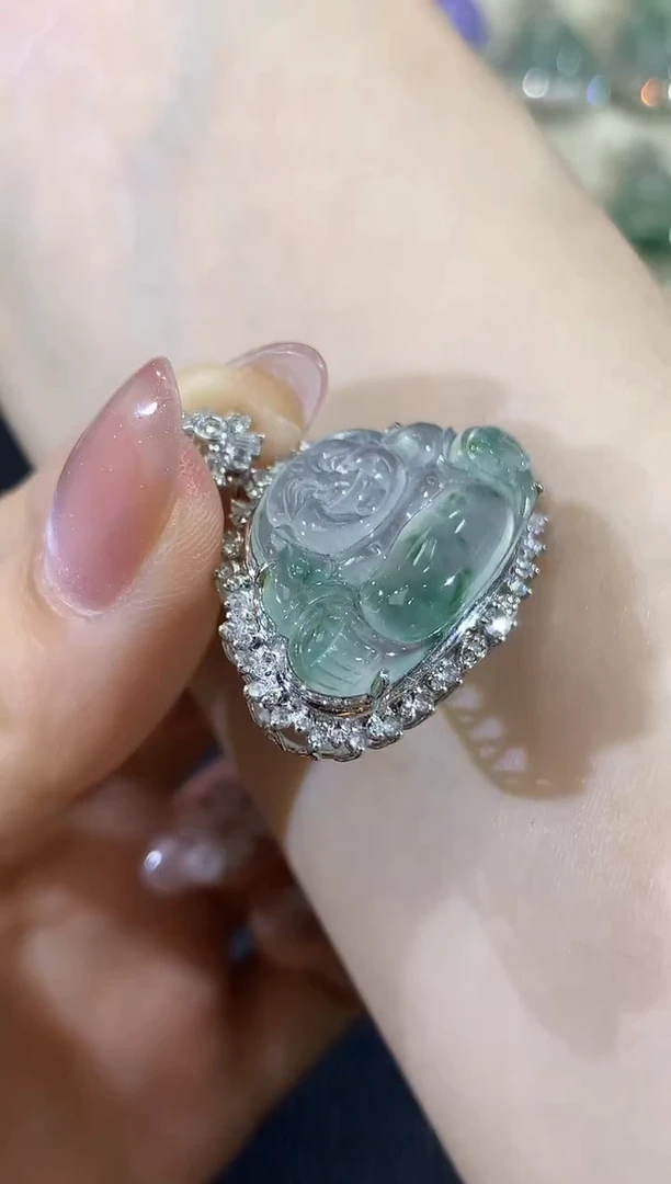 翡翠18K金镶嵌吊坠(不含链)A65