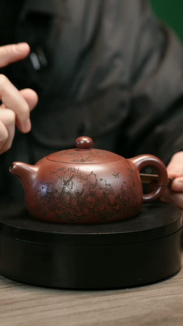 茶壶紫砂匠**飞H2465陆建平龙血砂童趣半月