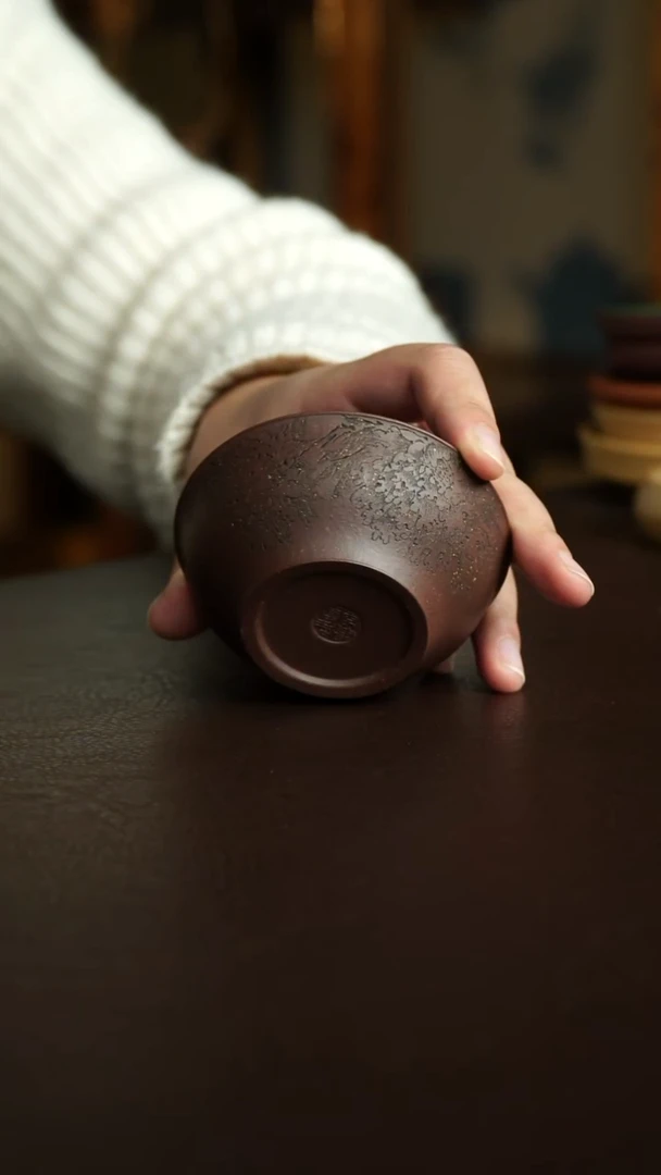 茶杯紫砂67号 李建军老师紫玉金砂牡丹花杯