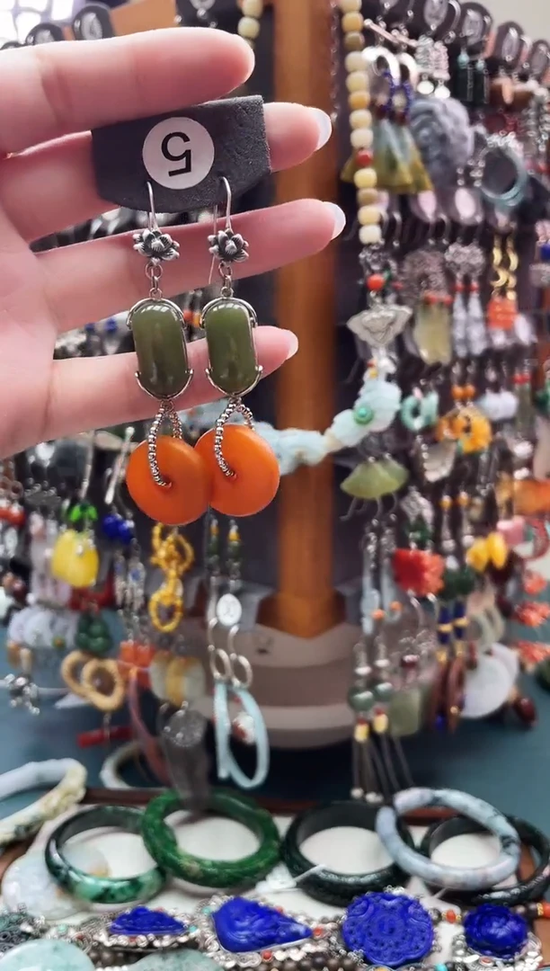 银S925镶嵌和田玉耳饰邂***分饰品