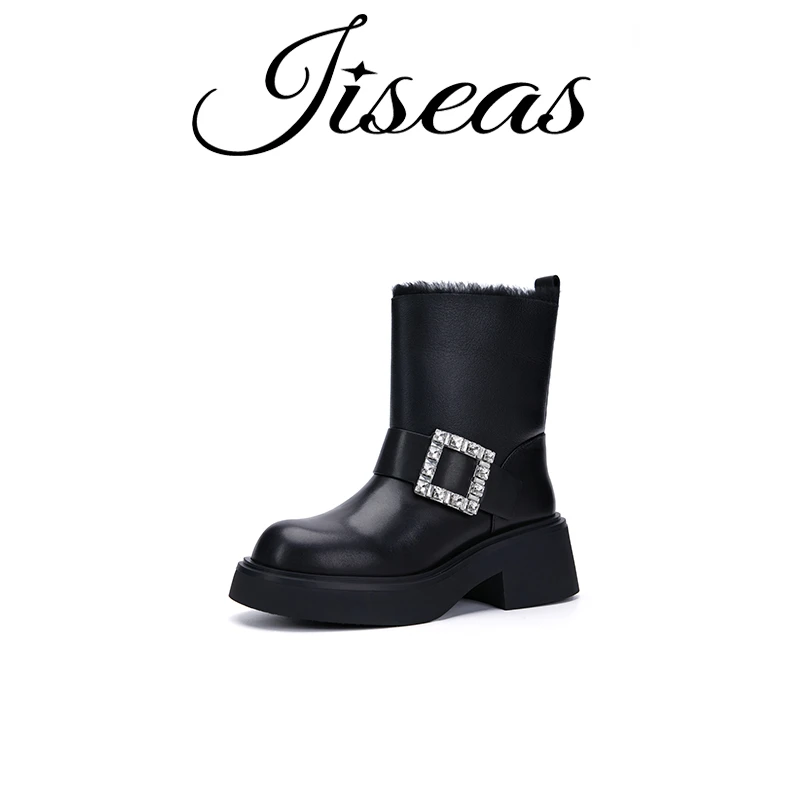 秋冬新款厚底增高切尔西靴羊皮毛一体加绒保暖马丁靴14D3016 现货