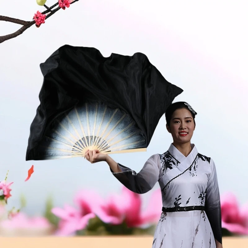 古典舞扇子舞蹈扇跳舞扇女 黑色长稠 双面胶州秧歌舞广场舞水墨扇