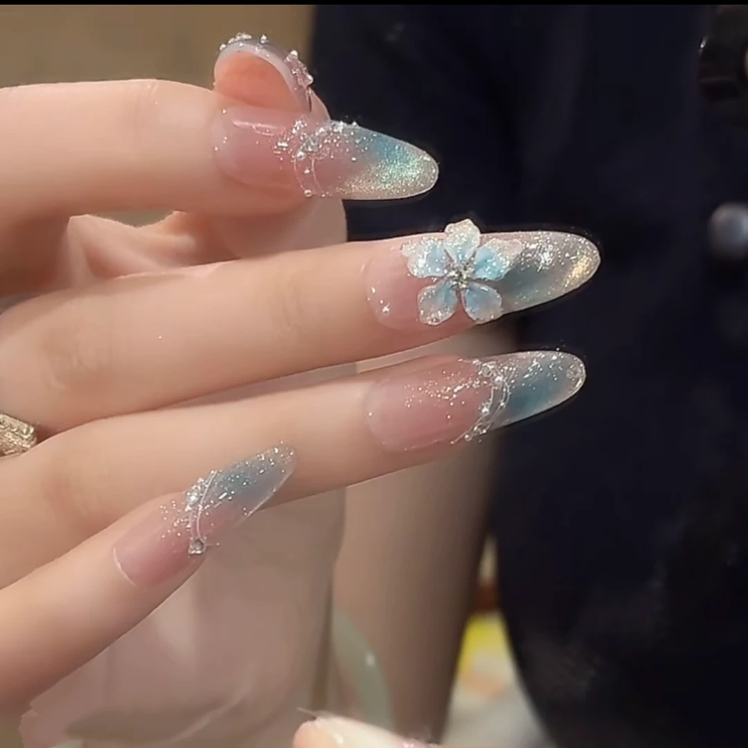 【忘川花】纯手工穿戴甲气质穿戴式梯形光疗甲美甲师