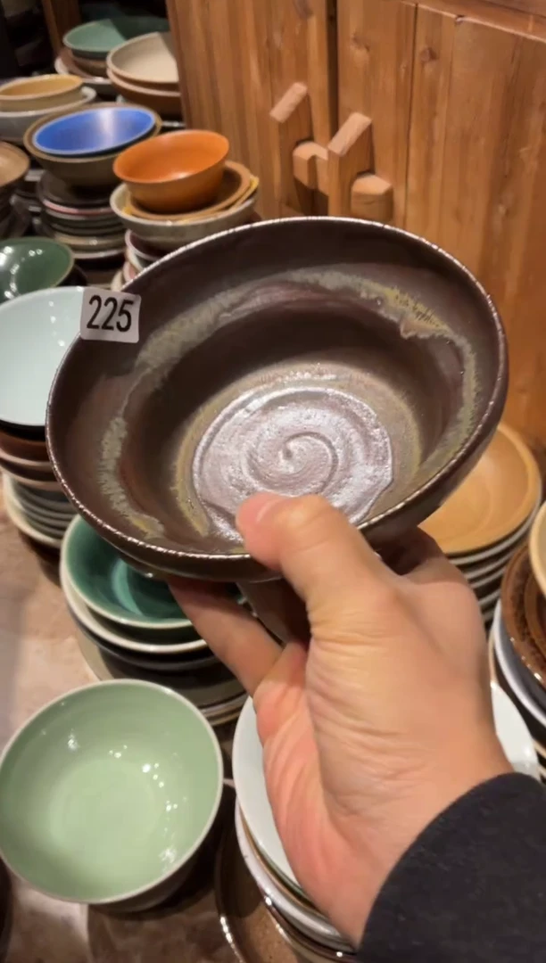 瓷片.*225棕色粗陶葫芦碗1个