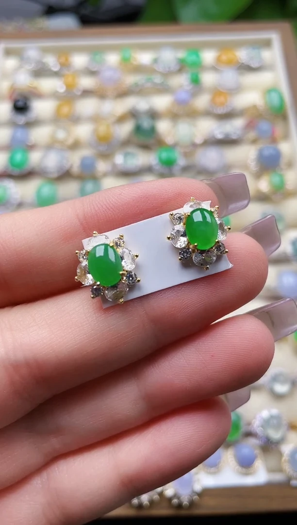 银S925镶嵌翡翠耳饰122