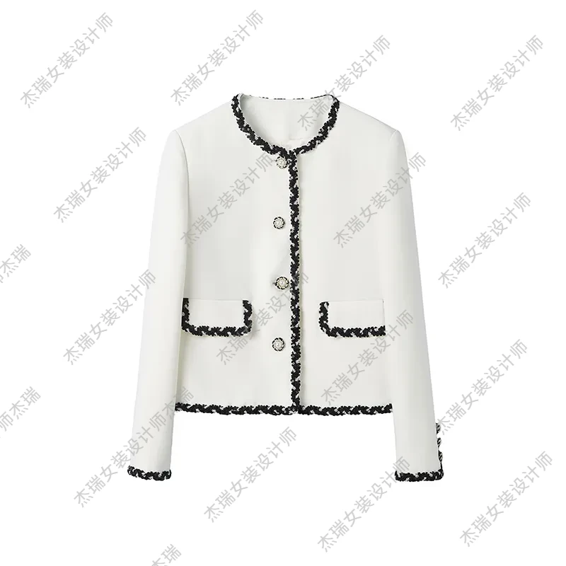 JUNJJ【时髦香系】2024春季新款白色浅色系时尚百搭风小香风外套女