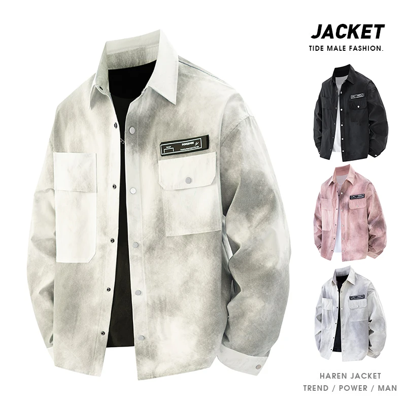 扎染衬衫外套男士大码2025新款休闲潮流百搭日系港风宽松胖子衬衣