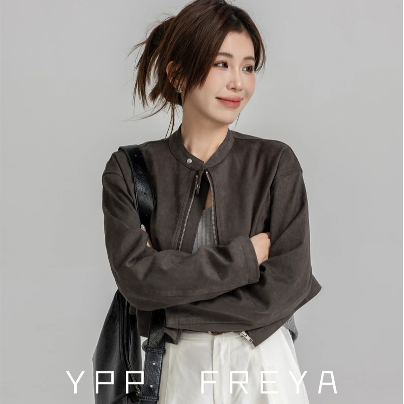 YPP！【东京印象】新款复古做旧机车服挺阔立领短款夹克外套