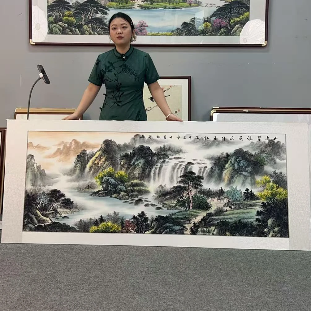 纯手绘山为翠浪涌278*118山水画中国画字画直播间