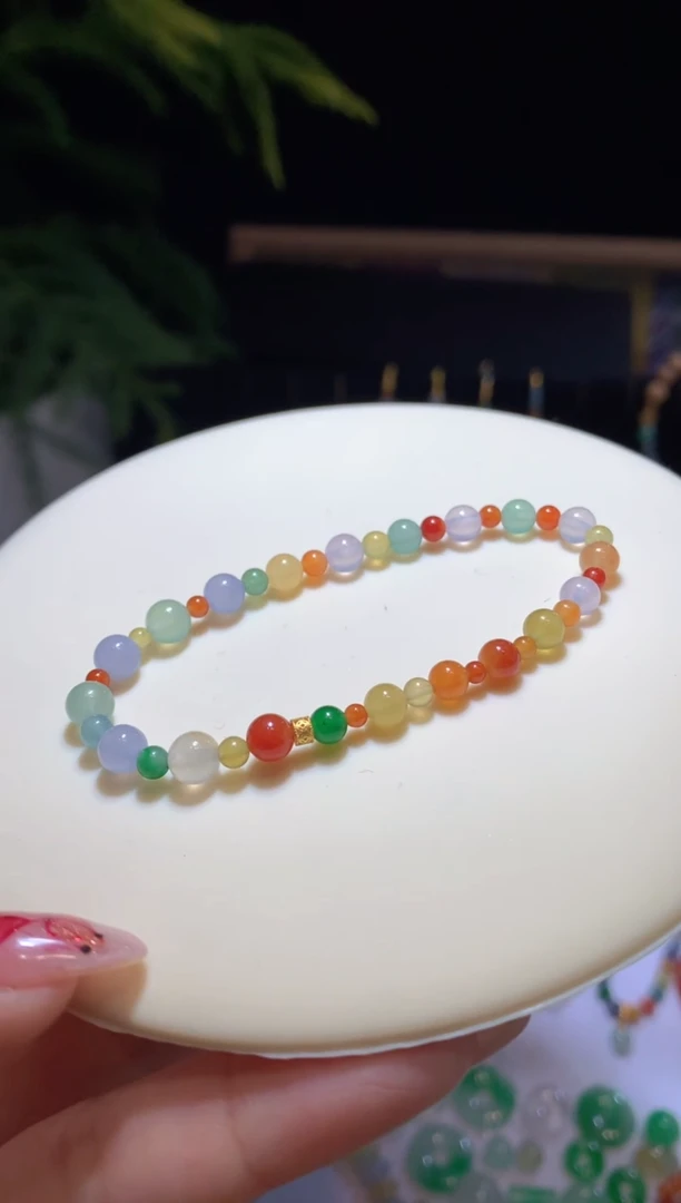 【闪购商品】定制翡翠未镶嵌彩虹珠珠手串 8800+880