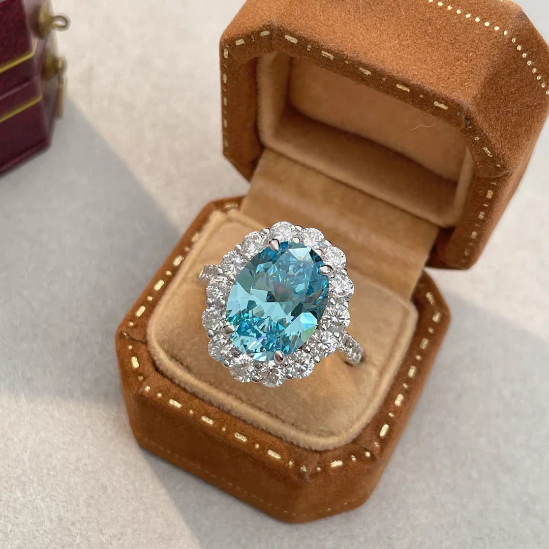 蓝宝石（处理）铜合金锆石 天空蓝鸽子蛋设计可调节以直播间为主