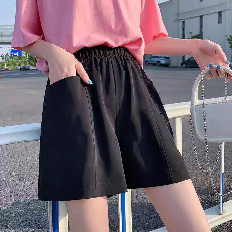 胖妹妹冰丝短裤女夏薄款松紧腰加肥大码200斤a字大腿粗休闲阔腿裤