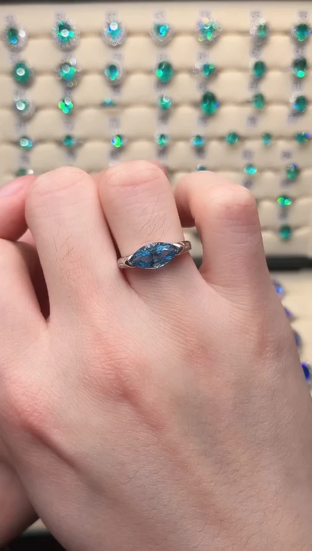 2海蓝宝石（处理）925银 天空蓝色系列轻奢女神款式