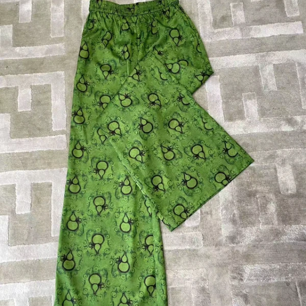 【宝姐家/阔腿裤】夏季新款国风绿色花纹复古女阔腿裤 25234A