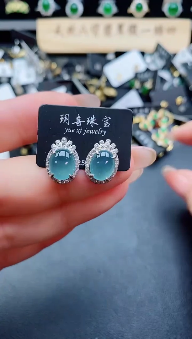 银S925镶嵌翡翠耳饰580
