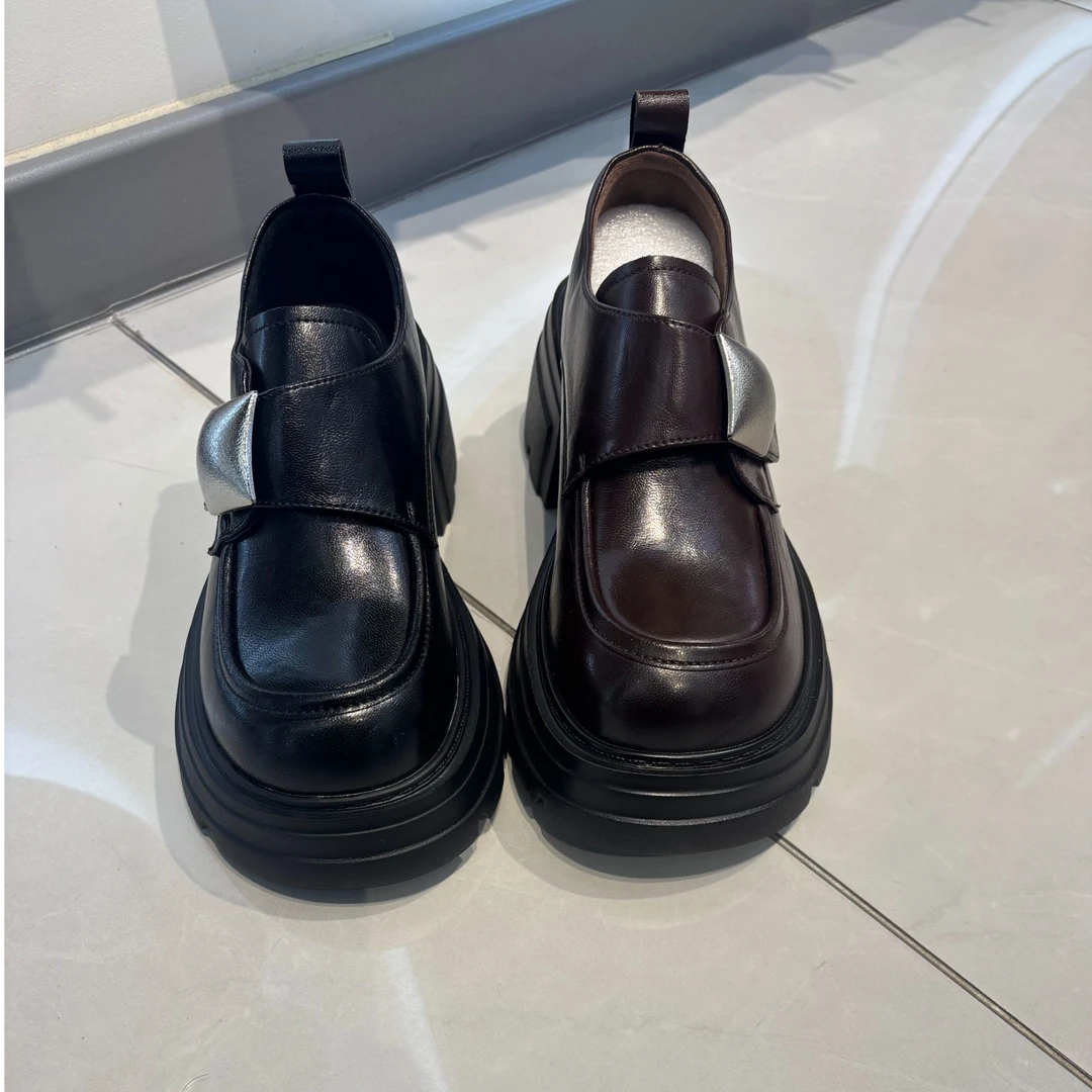 厚底乐福鞋女款2025春季真皮增高小皮鞋英伦风百搭气质单鞋