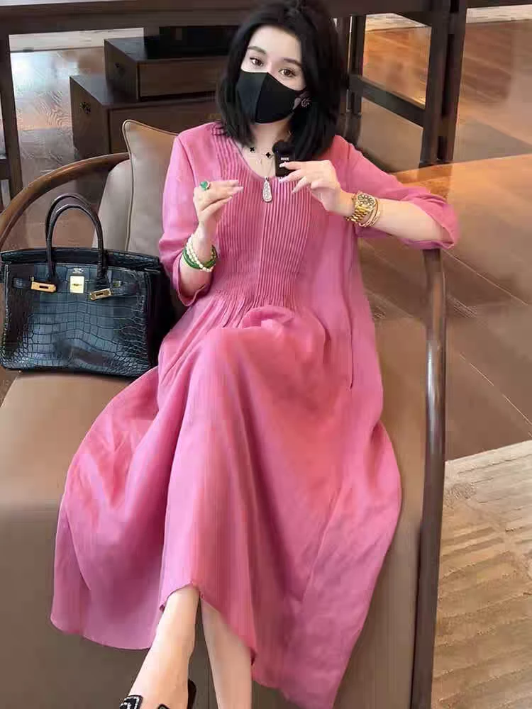 2025气质连衣裙2025夏季新款宽松后妈裙酷老钱风女装禅意仙气飘飘