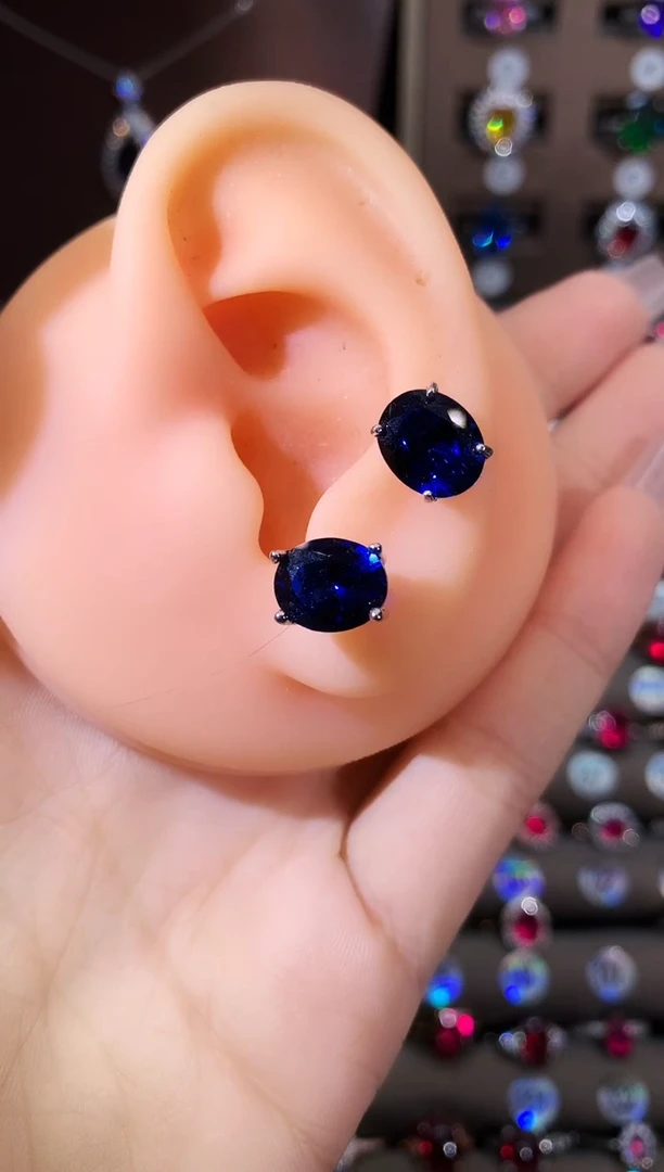 耳饰蓝宝石银S925镶嵌810银