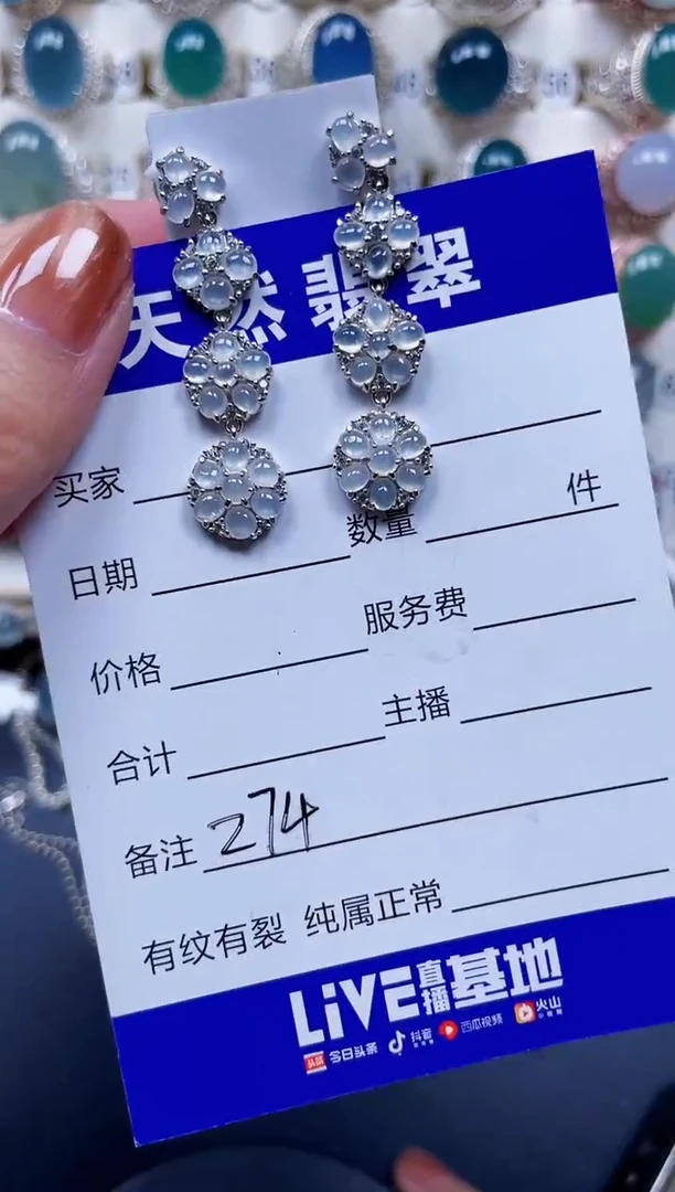 银S925镶嵌翡翠耳饰274
