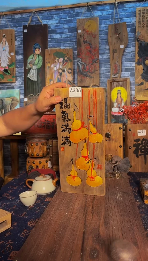 风化老门板丙烯画挂画