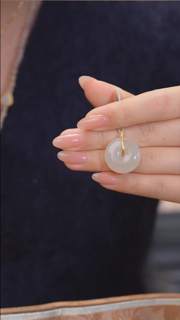 【闪购商品】和田玉吊坠不含链18K金镶嵌藕粉 @@N8084