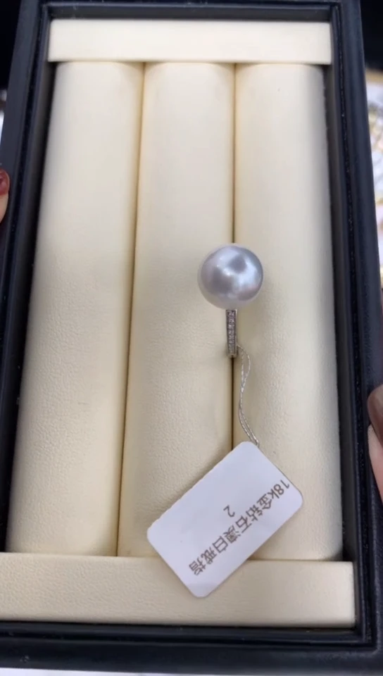 18K金镶嵌戒指/指环定制海水珍珠h****e11-12mm澳白珍珠