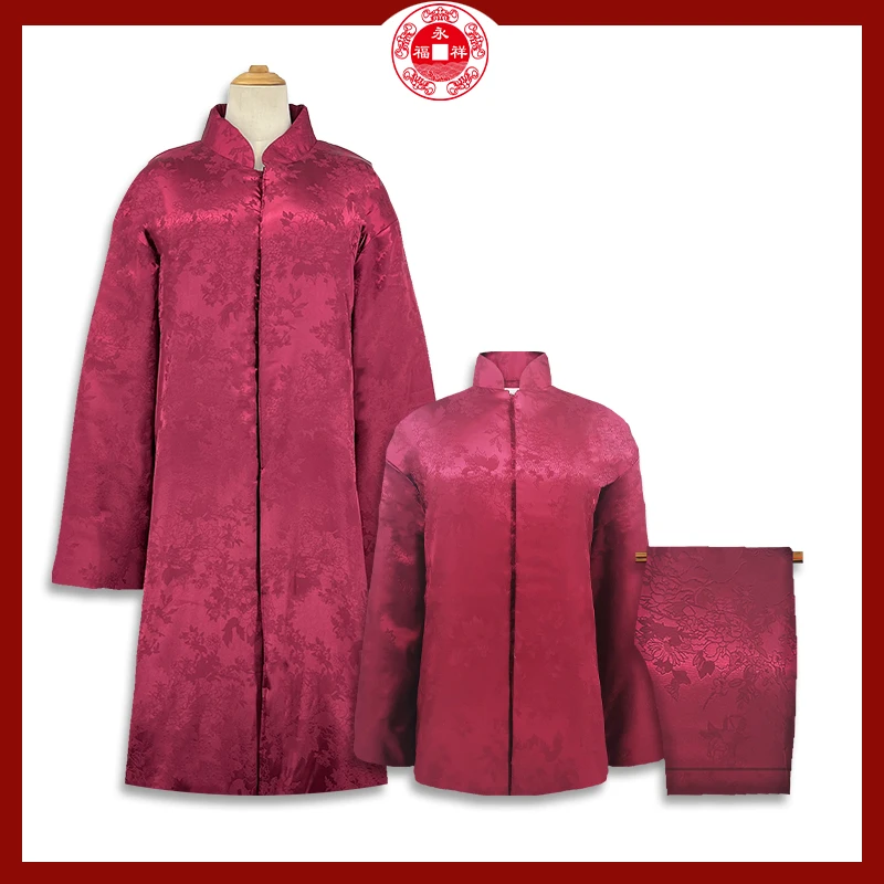 永福祥福禄女寿衣服百年服殡葬新中式平安牡丹紫红七件双铺盖套装