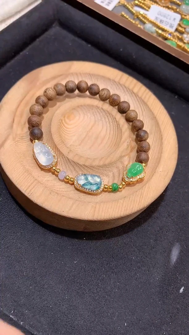 吊坠(不含链)银S925镶嵌翡翠手串