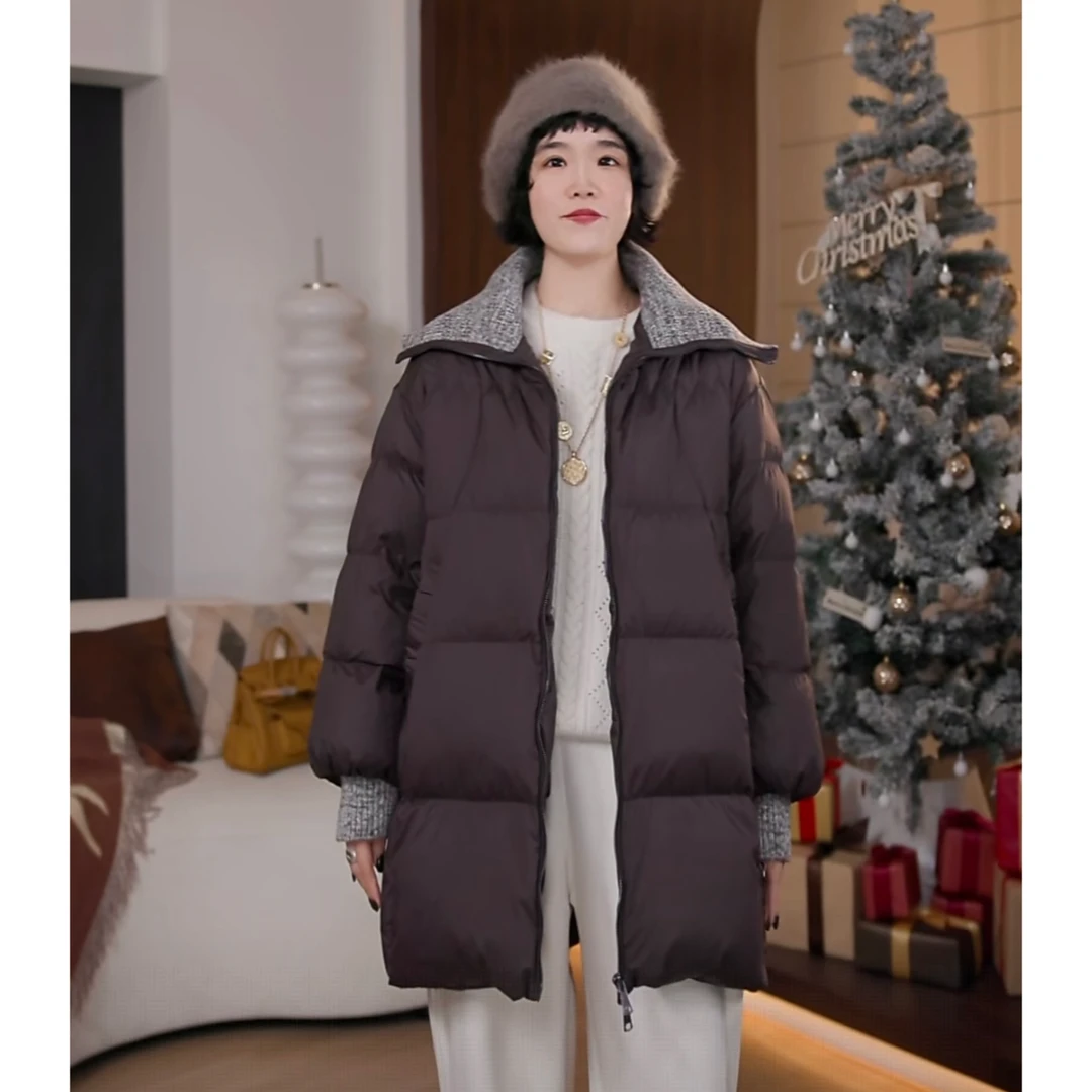 GRACE GARDEN【超鹅王！】针织拼接翻领保暖羽绒服YRF5L2509