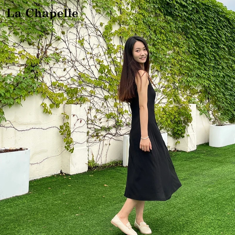 拉夏贝尔长款吊带背心裙大码宽松百搭外穿内搭打底无袖气质连衣裙