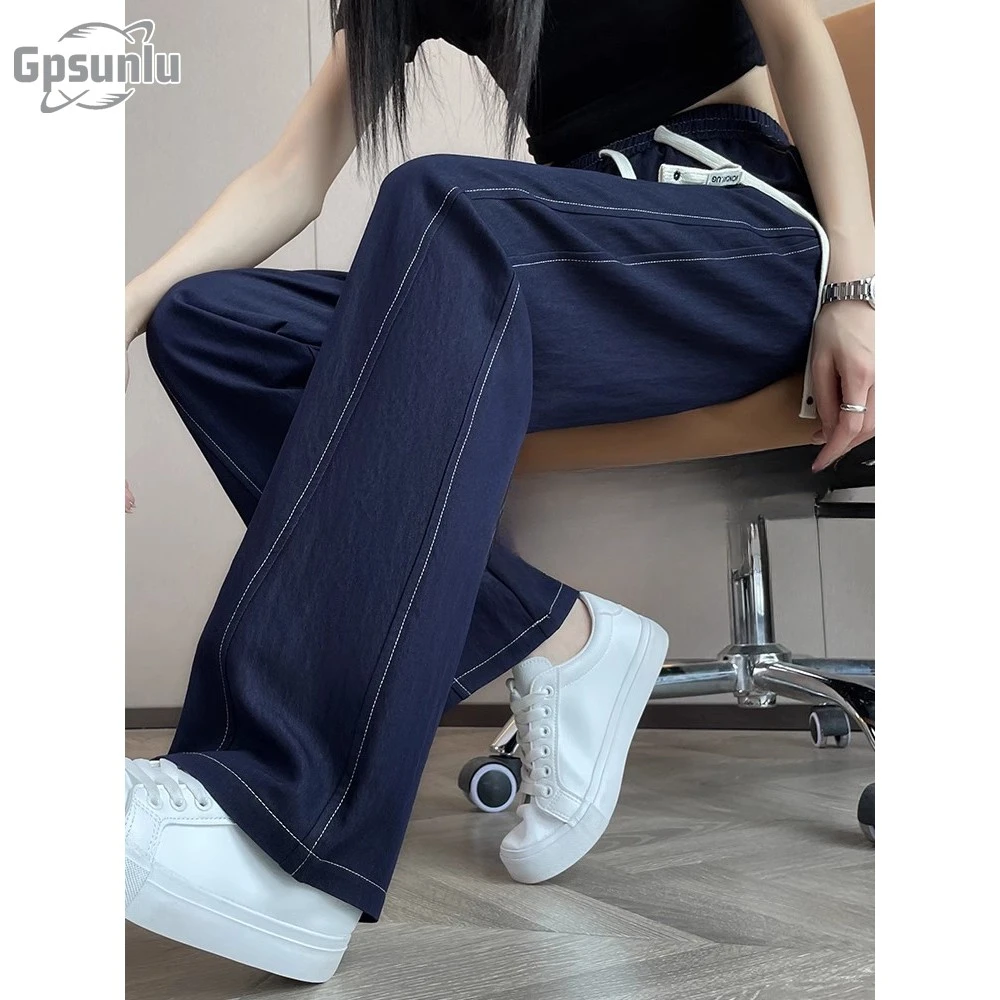 gpsunlu大码显瘦牛仔裤秋季新款高腰阔腿裤宽松白白色显高阔腿
