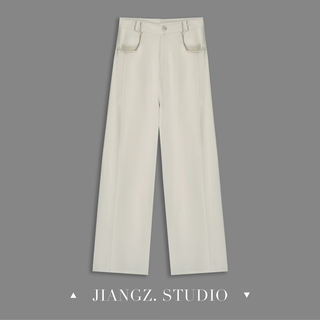 panii【豆沙】新款洋气时尚通勤百搭专机线设计感窄版直筒休闲裤夏