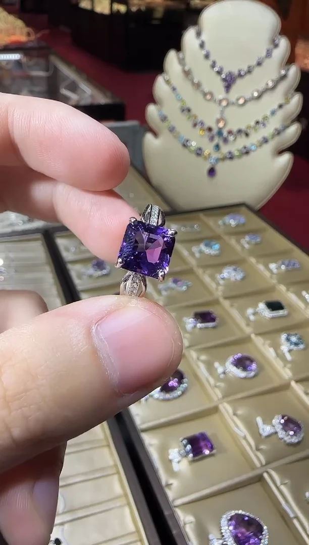 银S925镶嵌戒指紫晶10mm帝王紫