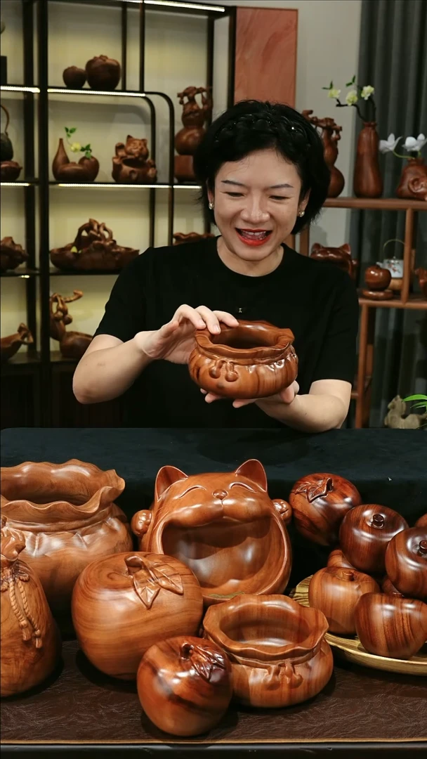 木香樟木MB061-1福鼓底座摆件小号微瑕随缘发其一629