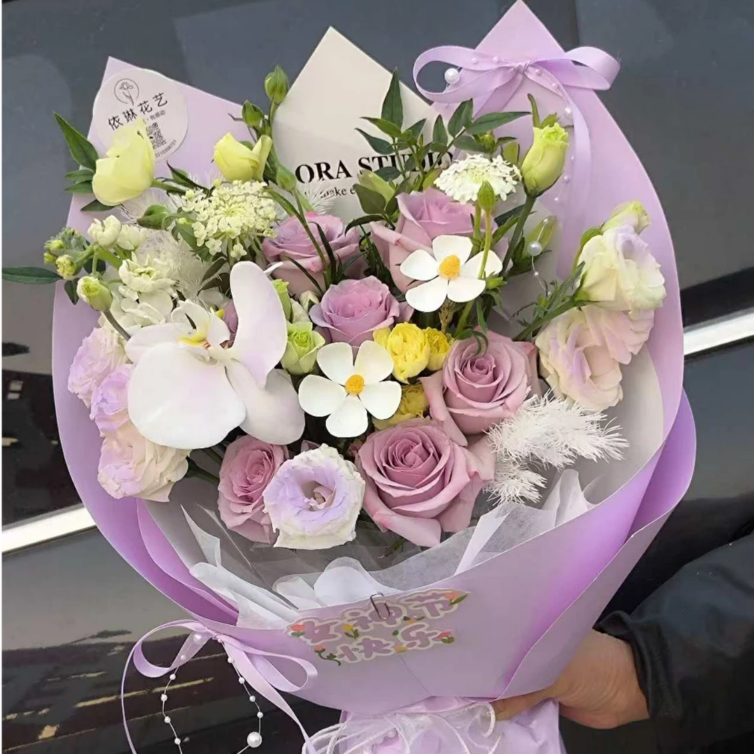 【云汐慢吻】11支紫玫瑰混搭鲜花花束送妈妈送长辈送花上门