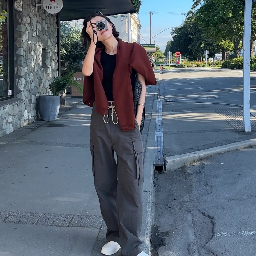 DE Mincollection砖红开衫/定染小众色V领全羊毛针织开衫40495