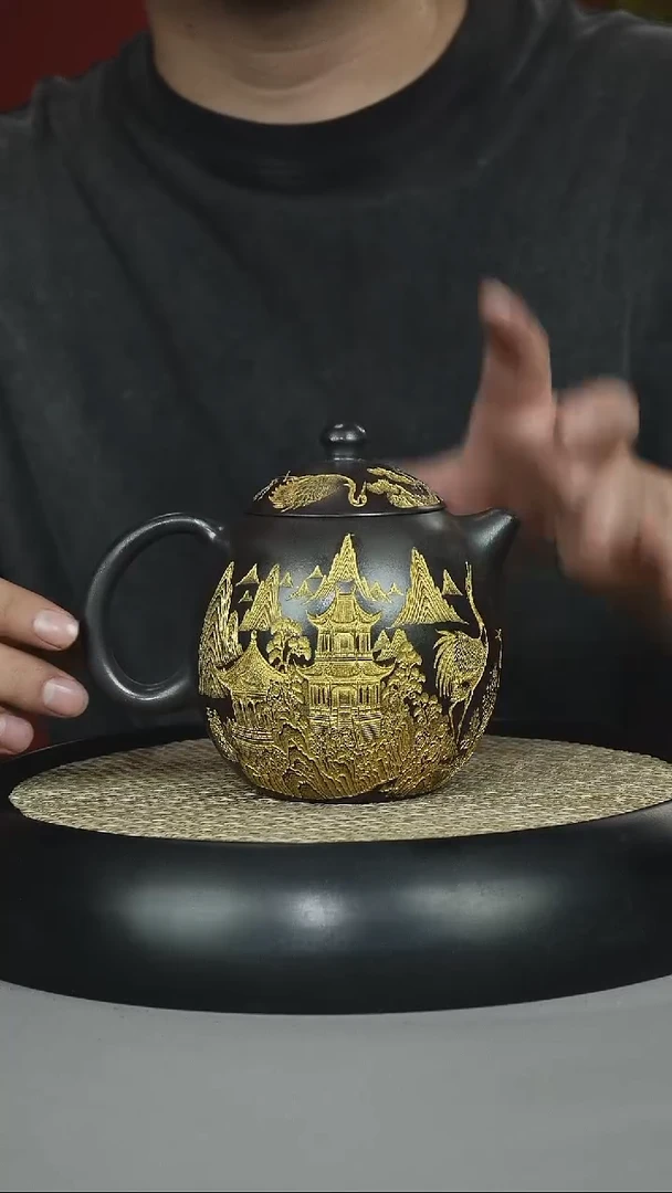 茶壶紫砂石黄 龙蛋 描金