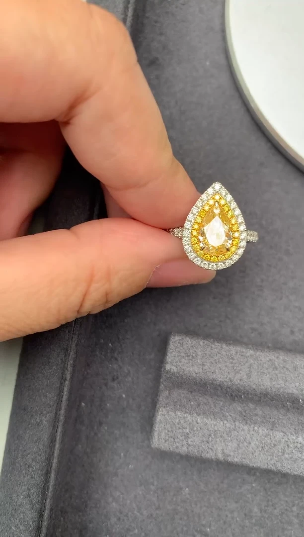 18K金镶嵌戒指/指环钻石1.5ct黄钻戒指 定制BC