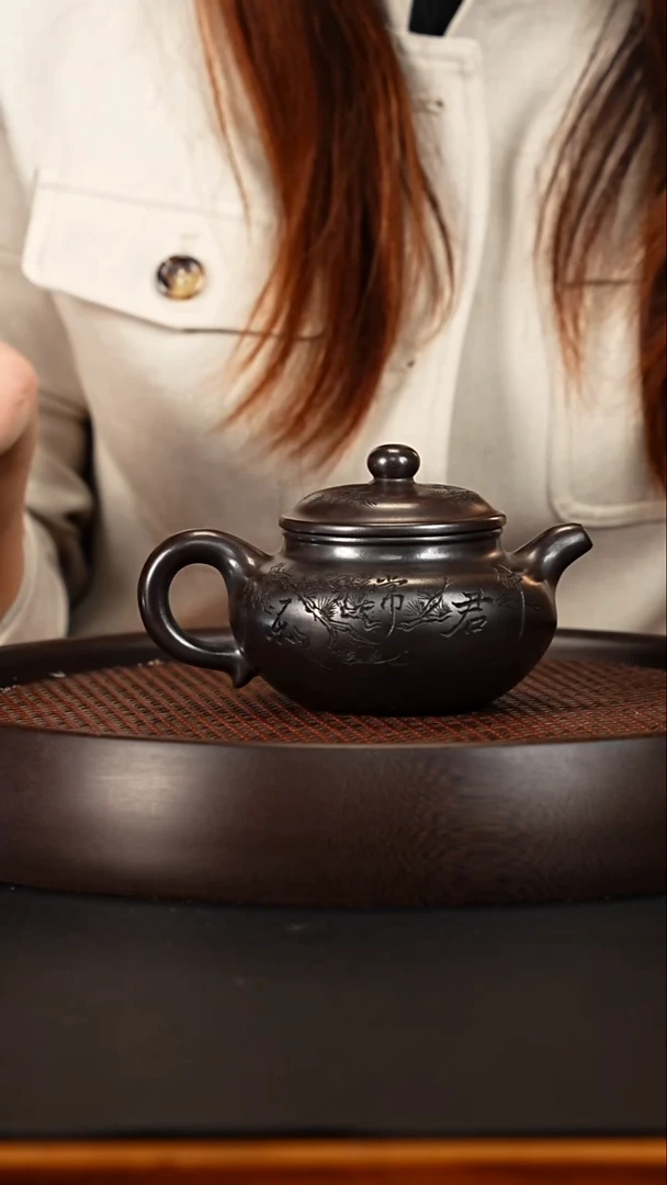 茶壶紫砂 宜兴紫砂壶百目玄铁石黄仿古280cc